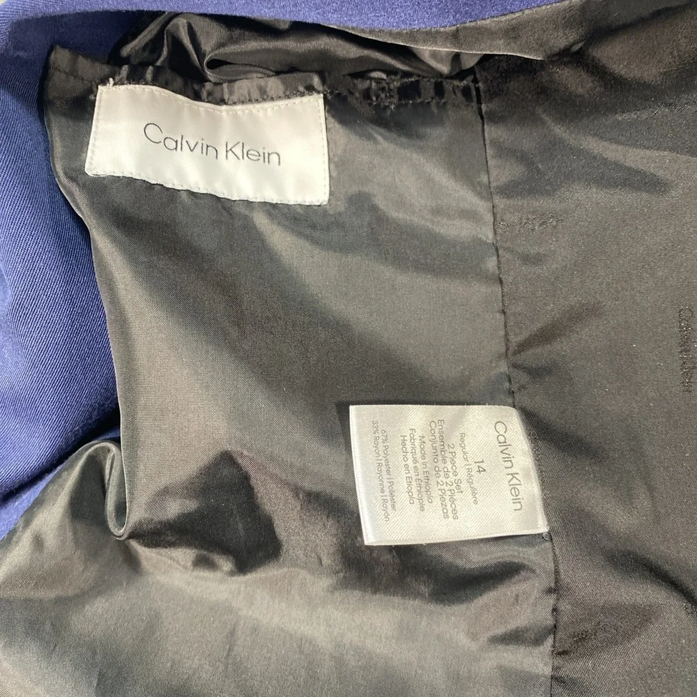Calvin Klein Boys 14 Dress Suit Blue Blazer With Flat Front Pants Slash Pockets